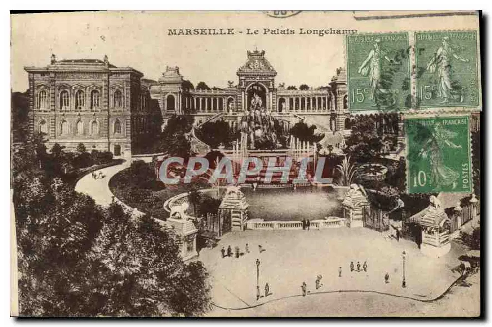 Marselha - O Palácio Longchamp — vista panorâmica com fonte — editor não visível - Frente