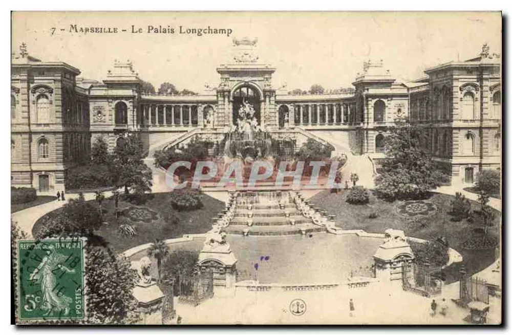 Marselha - O Palácio Longchamp — vista do jardim e da fonte — editor não visível - Frente