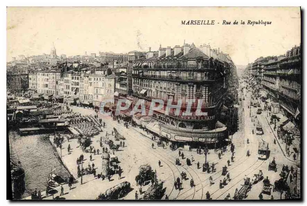 MARSEILLE - Rue de la République — vista panorâmica com cinema e trams - Frente