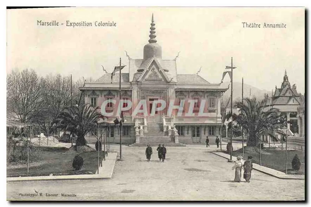Marseille - Exposição Colonial — Teatro Annamita — Fototipia E. Lacour Marseille - Frente