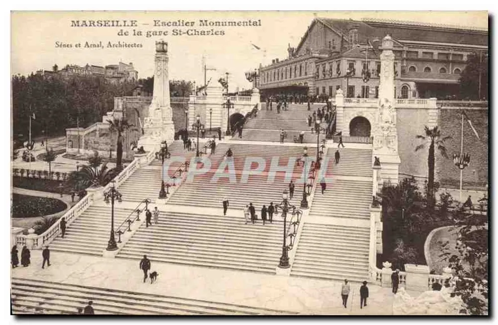 Marseille — Monumentale Treppe der St-Charles-Bahnhof — Sénès et Arnal, Architekten - Vorderseite
