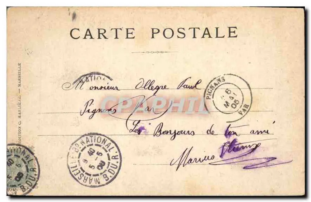Marselha — Entrada do Porto — Edição G. Manglé, n°1 - Verso