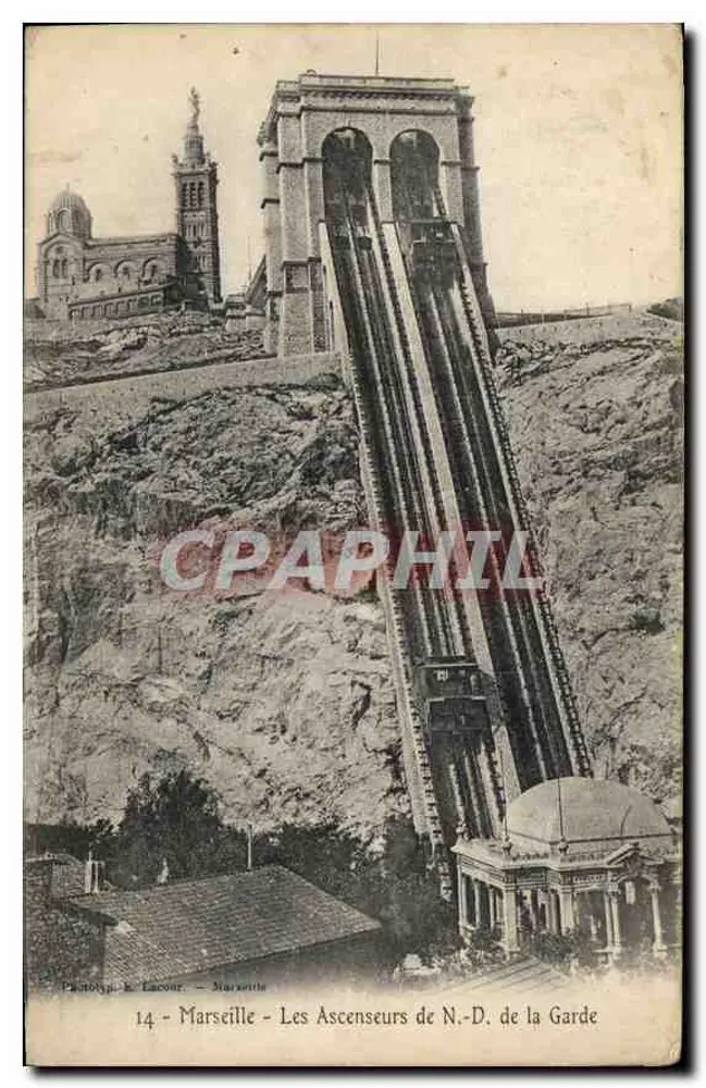 Marseille - Os Ascensores de N.-D. de la Garde — Fototipia L. Lacour, n°14 - Frente