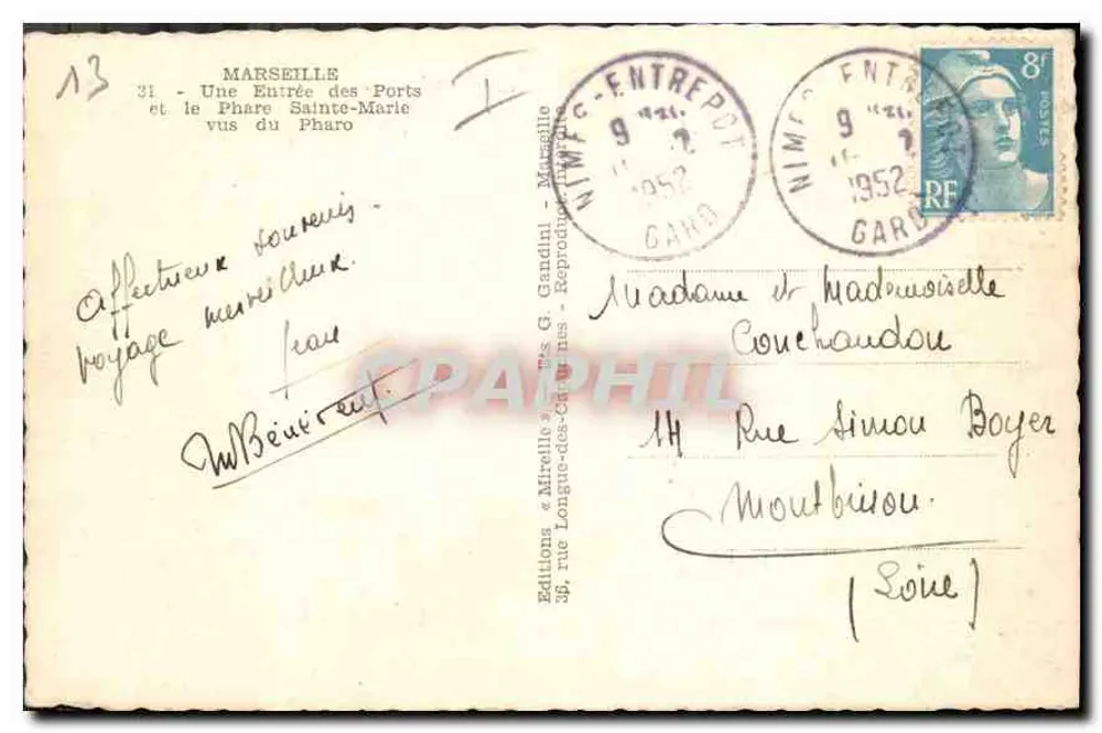 Hafen-Eingang und Leuchtturm Sainte-Marie — Marseille — Éditions G. Gandini - Rückseite