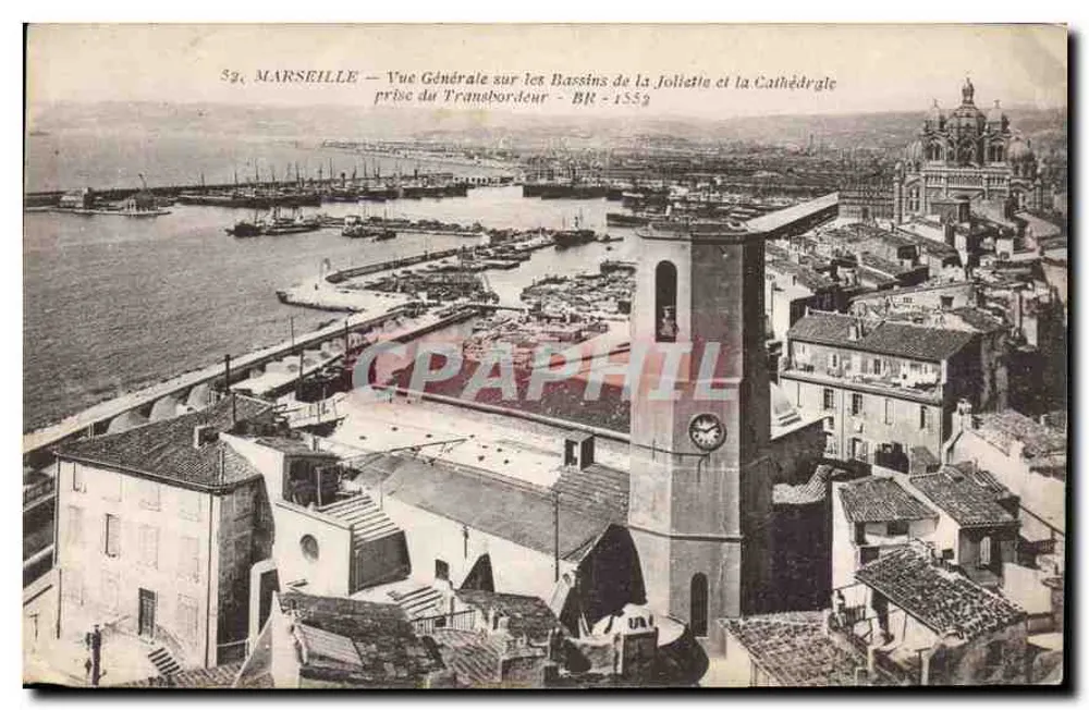 Marselha — Visão Geral dos Bassins da Joliette e da Catedral tirada do Transbordeur - BR - 1553 - Frente