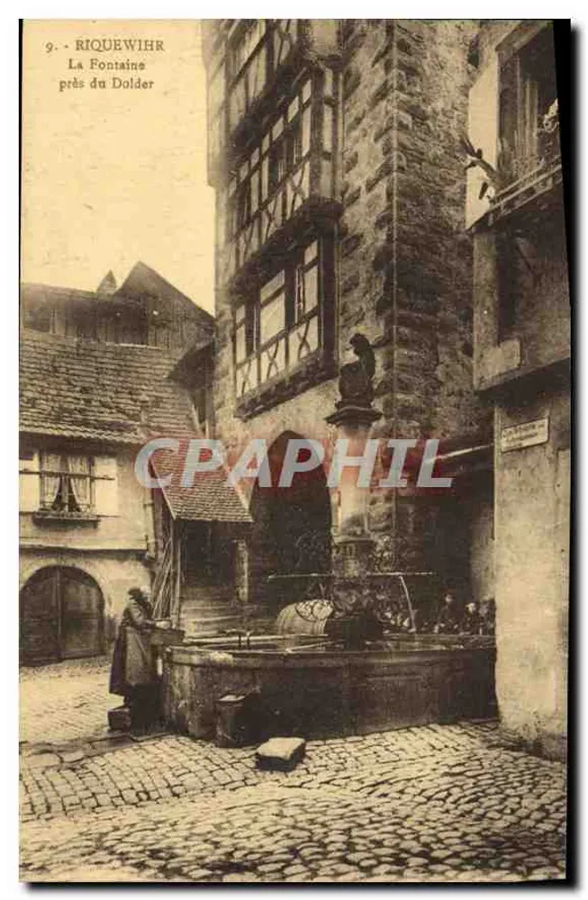 Riquewihr — Fontäne am Dolder — Verleger E. Berchey, Riquewihr, Nr. 9 - Vorderseite