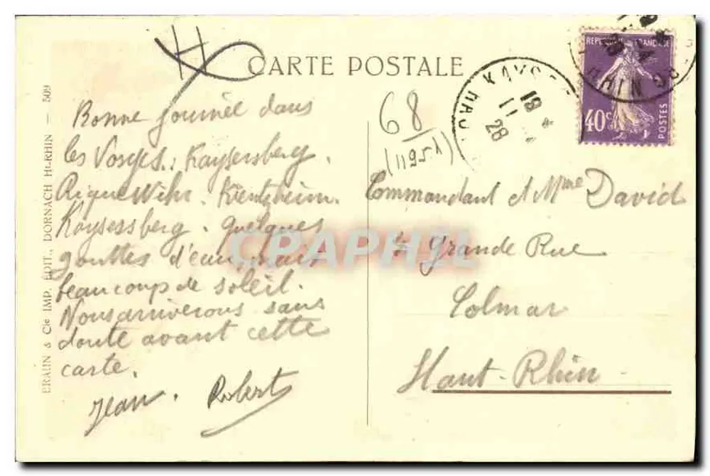 Riquewihr — Impasse der Straße der Juden — Verlag Erain & Cie, Druck Dornach-Hurhin - Rückseite