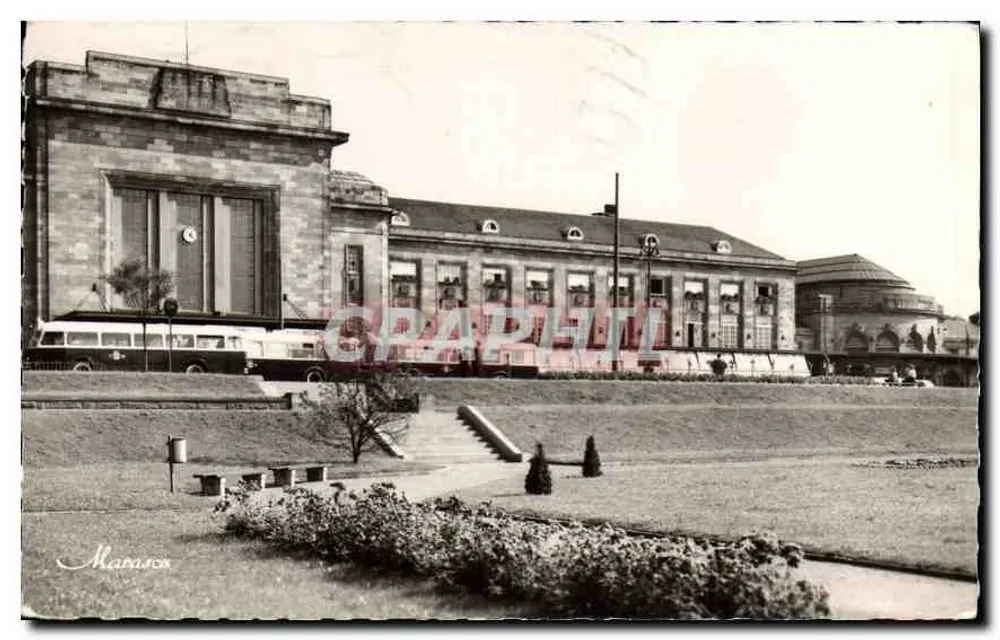 Estação de Mulhouse — Vista do edifício e de um ônibus — Edições de Arte « Marascon » - Frente