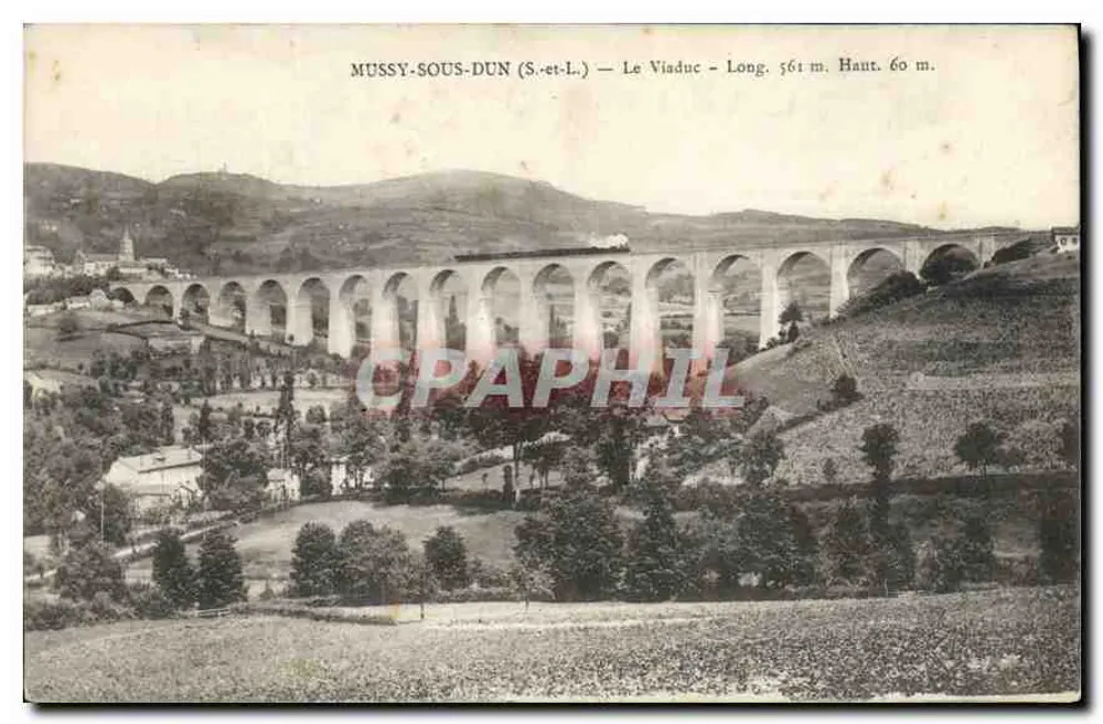 Mussy-sous-Dun (S.-et-L.) — Der Viadukt — Länge 561 m. Höhe 60 m. - Vorderseite
