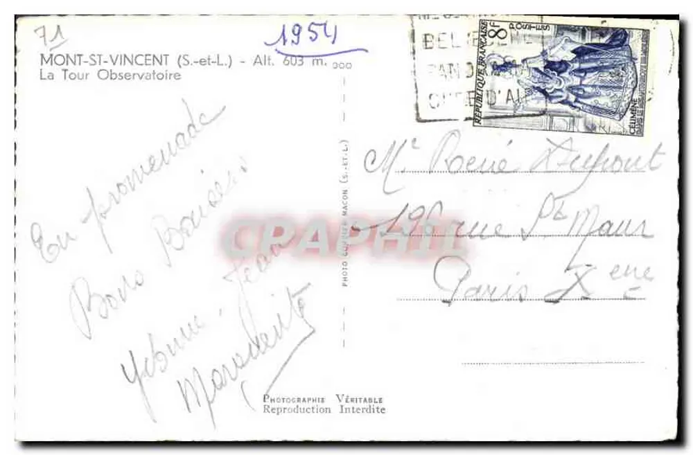 Mont-Saint-Vincent — Beobachtungsturm — Photographie Macon (S.-et-L.) - Rückseite