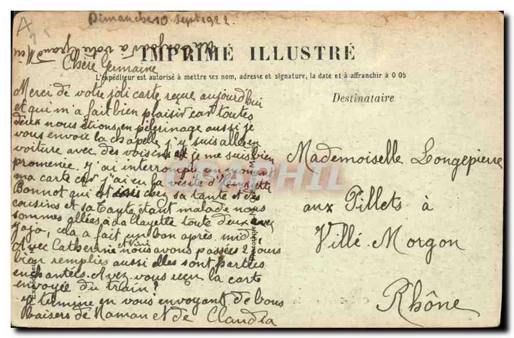 OYÉ (S-et-L.) — Innenansicht der Kapelle von Sanceenay — Druck mit Illustration - Rückseite