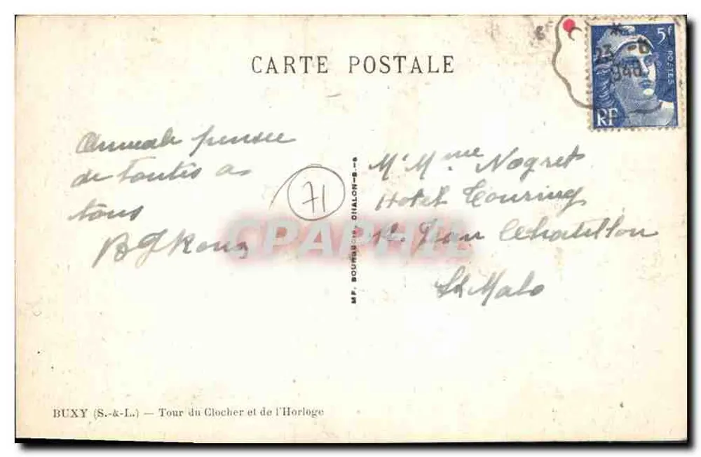 Buxy (S.-&-L.) — Turm des Glockenturms und der Uhr — Verlag M.F. Bourdon-Dialon-S-8 - Rückseite