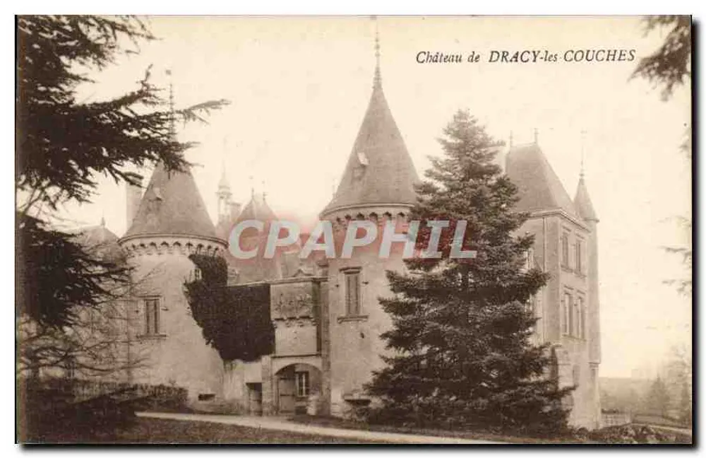Castelo de DRACY-les-COUCHES — vista do castelo com torres — editor desconhecido - Frente