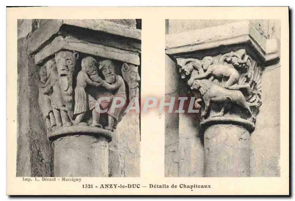Anzy-le-Duc — Details van kapitellen — Imp. L. Bérard - Marcigny - Voorkant