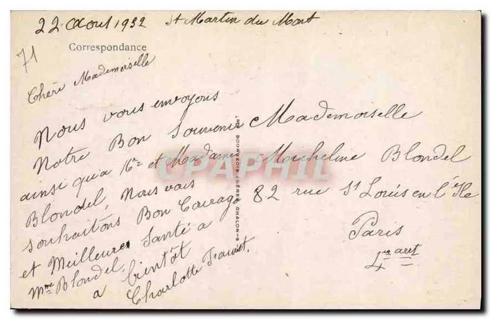 St-MARTIN-du-MONT — Altes Schloss — Verlag: Éd. Ribuot - Rückseite