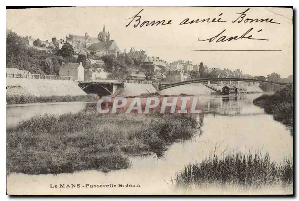Le Mans - Passerelle Saint Jean — vista do rio com ponte e edifício religioso — editor não visível - Frente