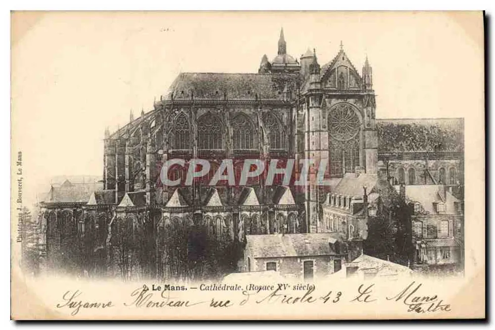 Le Mans — Catedral (Rosace do Século XV) — Fotolit. J. Bourret, Le Mans - Frente