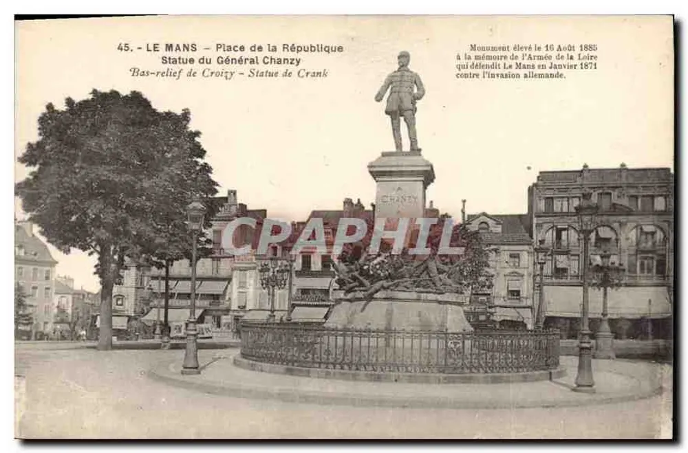 Le Mans – Place de la République — Statue des Generals Chanzy — Verleger A. Doibéau, rue Nurey, Le Mans - Vorderseite
