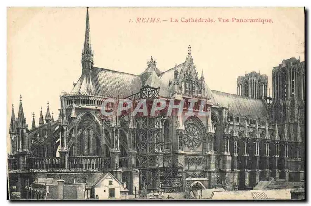 Reims — Die Kathedrale. Panoramablick. - Vorderseite