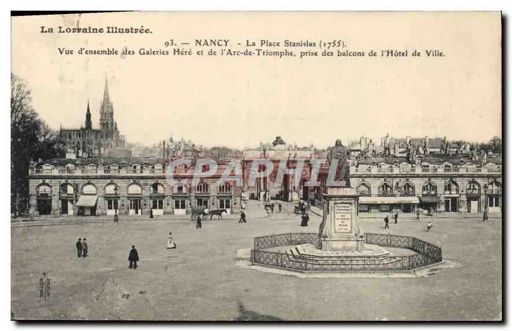 NANCY — Place Stanislas (1755) — Übersicht der Galerien Héré und des Triumphbogens, aus den Balcons des Rathauses genommen — La Lorraine Illustrée, n° 93 - Vorderseite