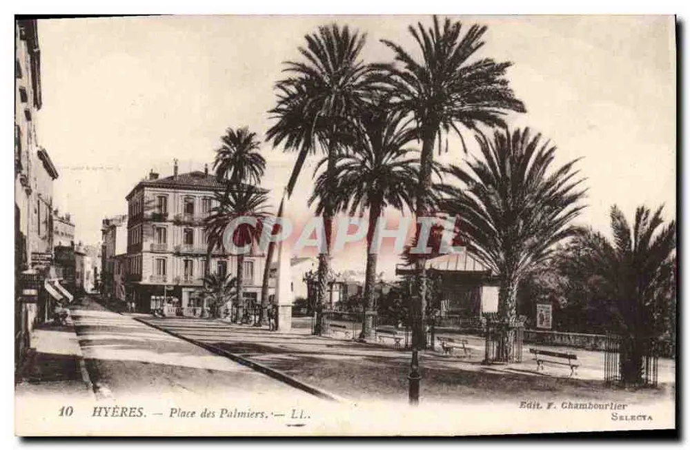 Hyères — Praça dos Palmeiros — Edit. F. Chambourlier — Série LL. n°10 - Frente