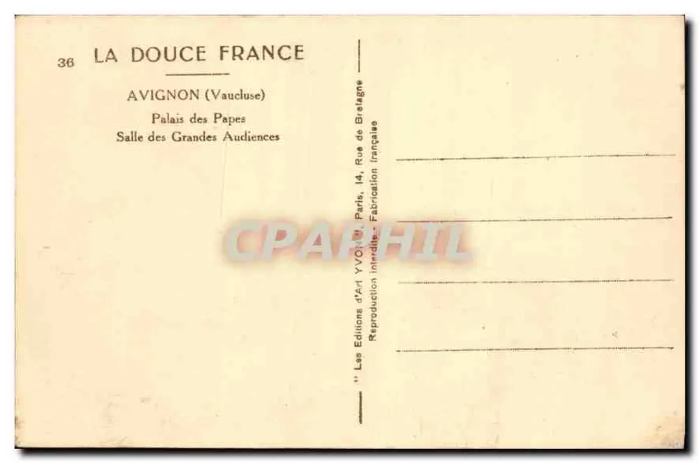 Avignon — Palast der Päpste, Saal der Großen Audienzen — Les Éditions d'Art VVaouagne - Rückseite