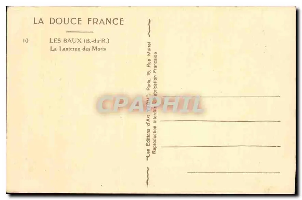 Les Baux-du-Rouergue — La Lanterne des Morts — Editions d'Art 'Von' n°10 - Rückseite