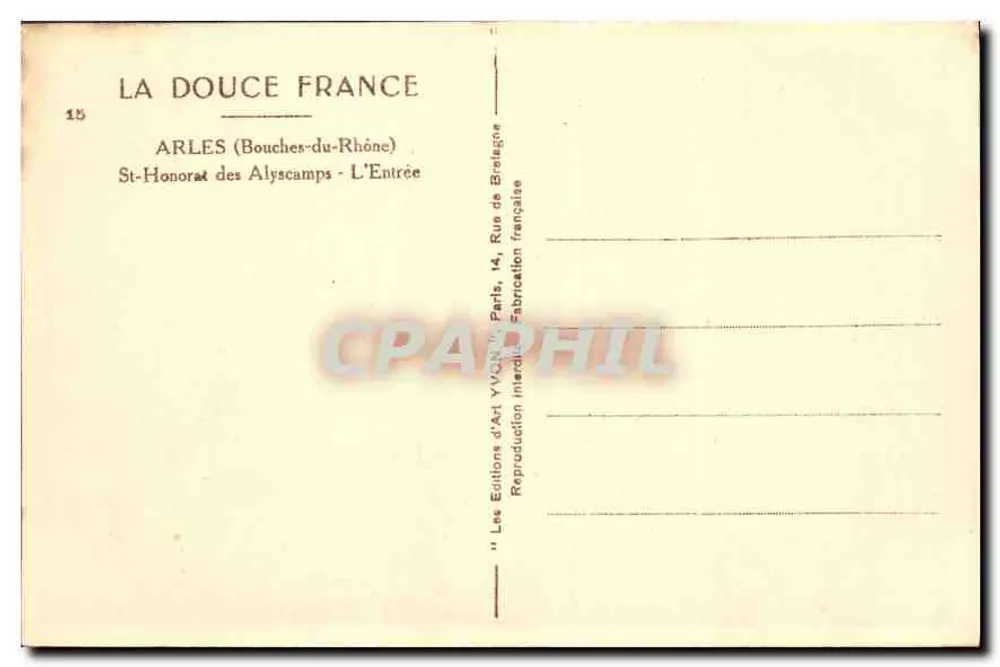 St-Honorat des Alyscamps — Eingang — Les Éditions d'Art Yvon, Paris - Rückseite