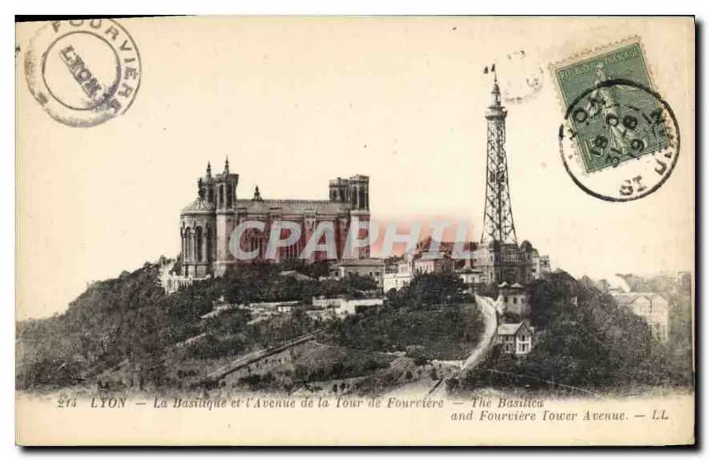 LYON — Die Basilika und die Avenue de la Tour de Fourvière — Verlag LL, Nr. 214 - Vorderseite