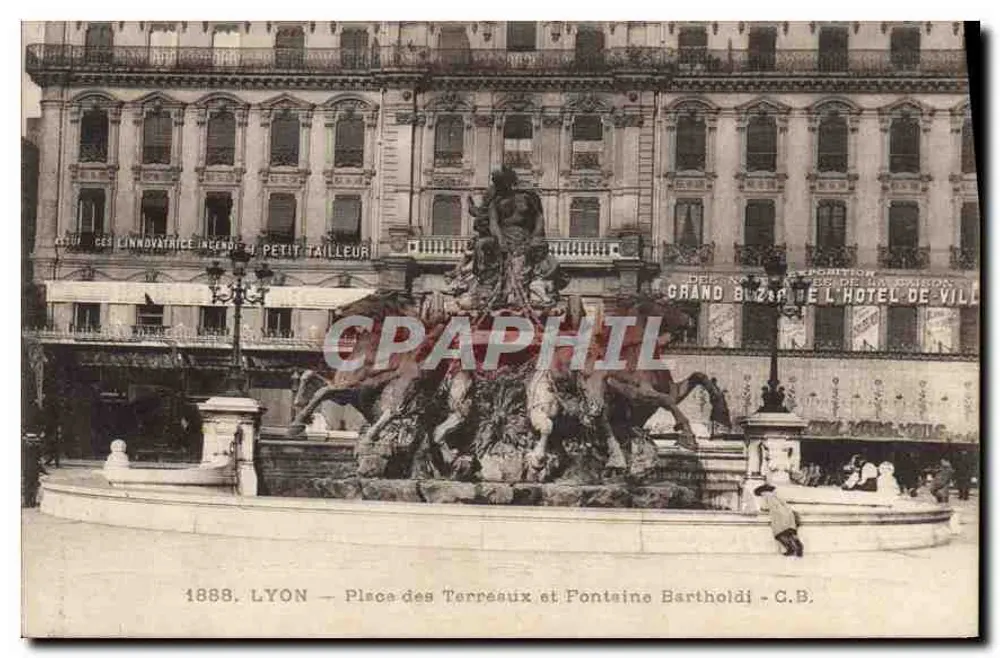 Lyon — Place des Terreaux und Fontaine Bartholdi — C.B. - Vorderseite