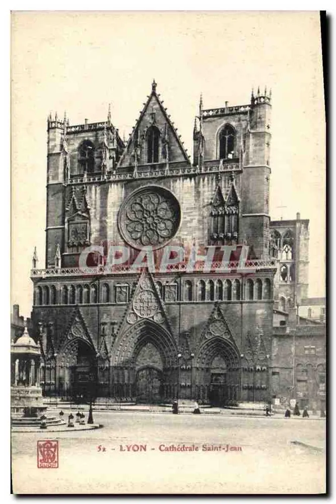 LYON - Catedral Saint-Jean — vista da fachada gótica — editor 'Lyon' n°52 - Frente