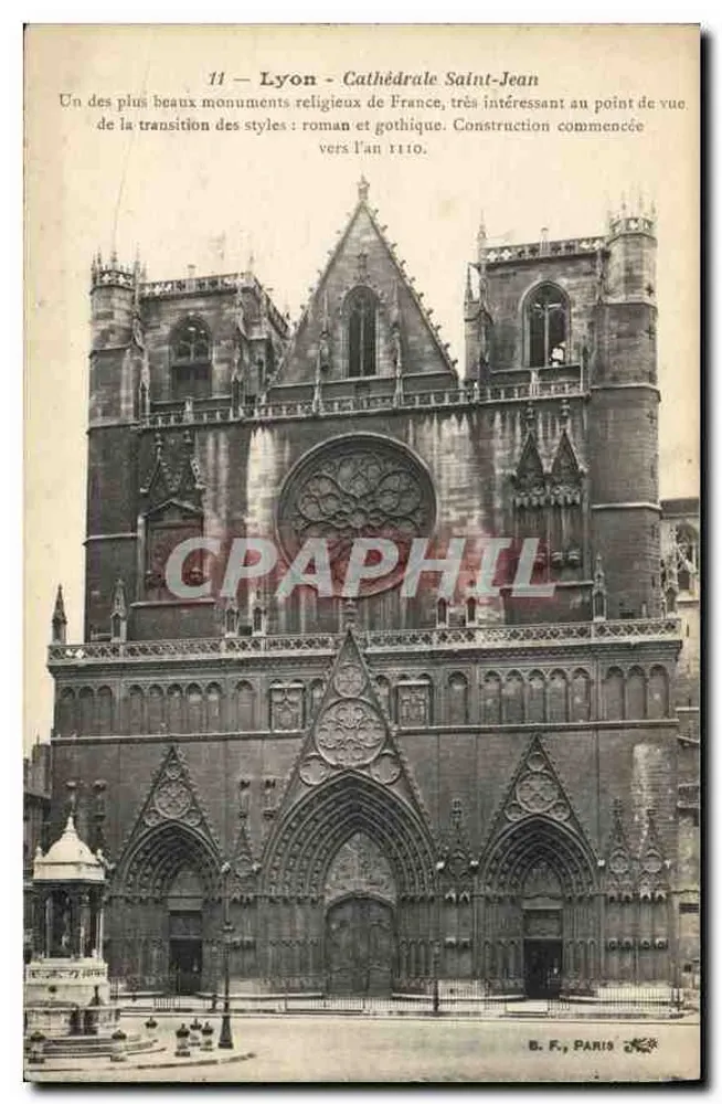Lyon - Catedral de São João — transição romano-gótica — B. F., Paris - Frente