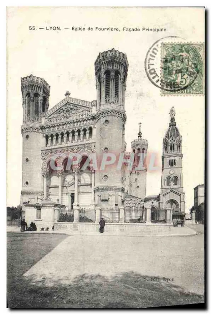LYON — Igreja de Fourvière, Fachada Principal — P.S. édit. Lyon, n°55 - Frente