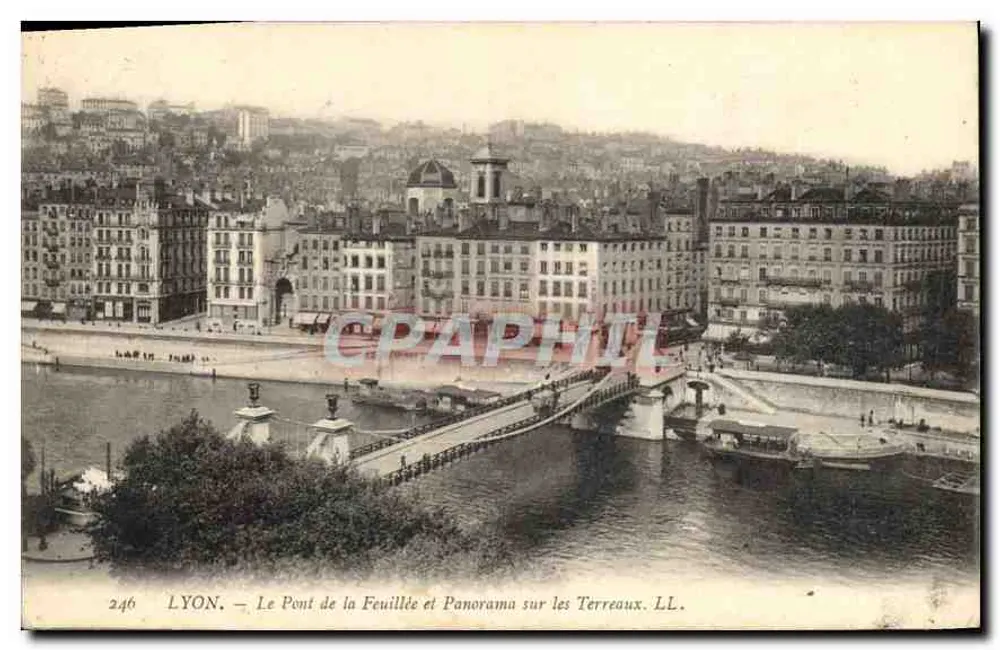 LYON. — Die Brücke Feuillée und Panorama über die Terreaux. LL. — Nr. 246 - Vorderseite