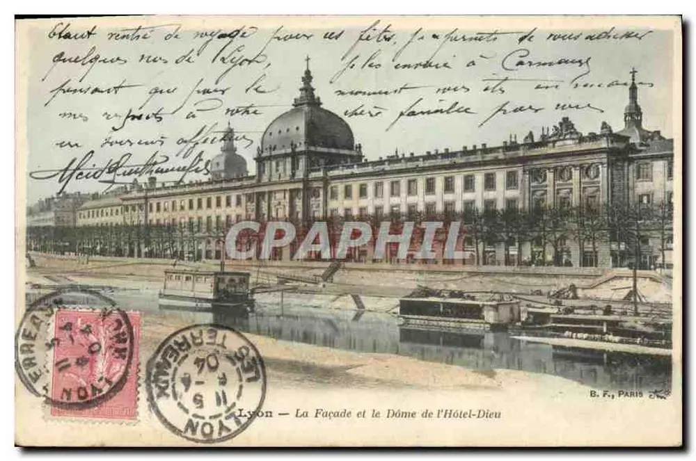 Lyon — Die Fassade und der Dachreiter des Hôtel-Dieu — B. F., Paris - Vorderseite