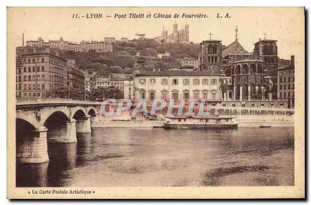 LYON — Pont Tilsitt und Côteau de Fourvière — L. A. — Die künstlerische Postkarte - Vorderseite
