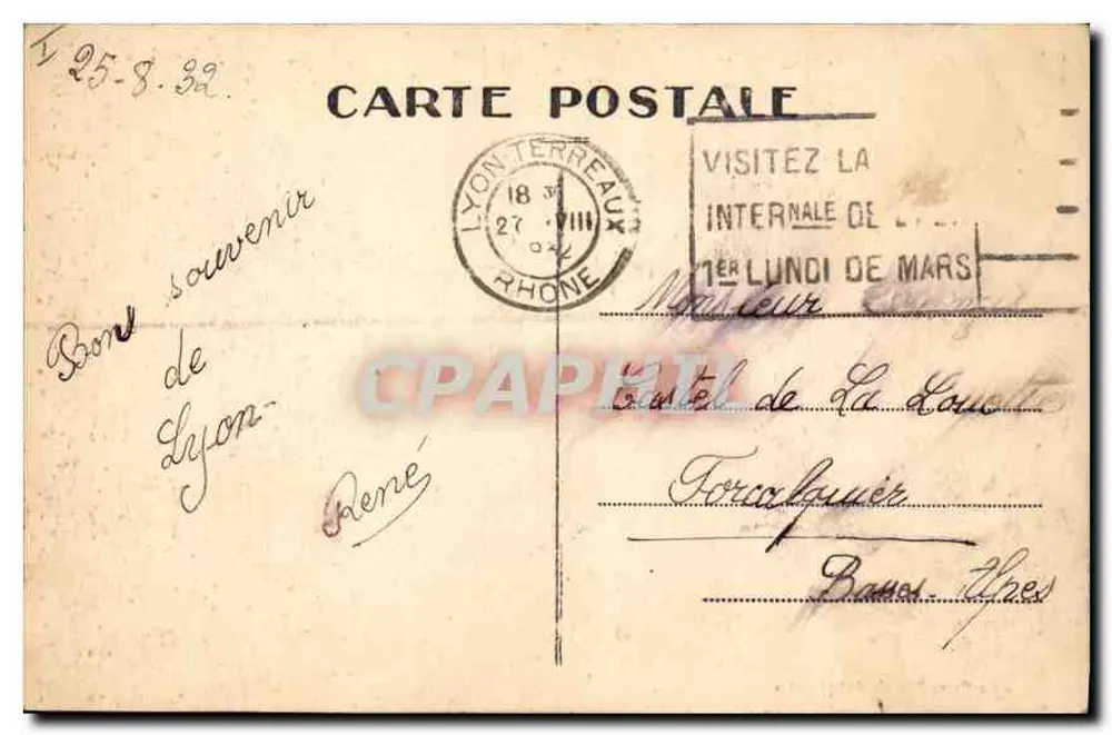 LYON — Pont Tilsitt und Côteau de Fourvière — L. A. — Die künstlerische Postkarte - Rückseite