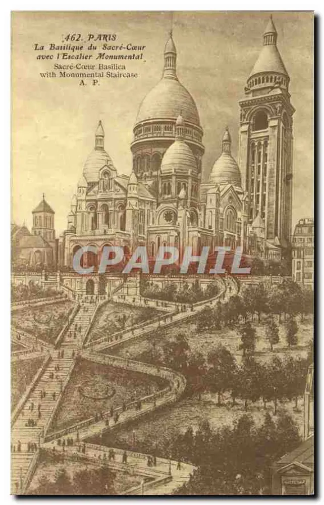 Paris — Basilika des Heiligen Herzens mit der Monumentalen Treppe — Verleger A. P. - Vorderseite