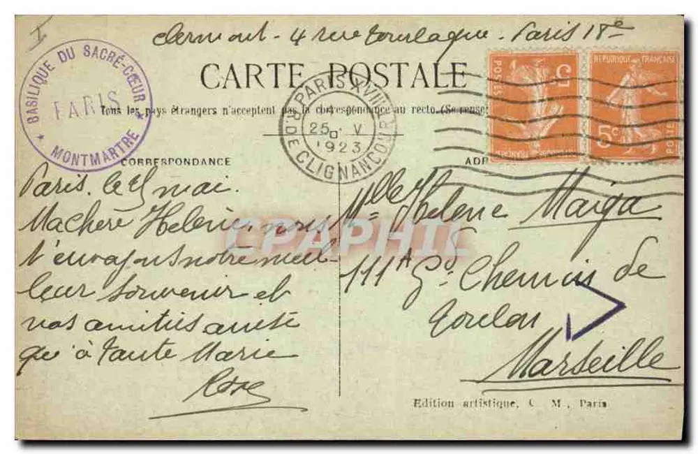 Basilika des Heiligen Herzens und der Glockenturm — Paris (18. Arrondissement) — C.M. Nr. 257 - Rückseite