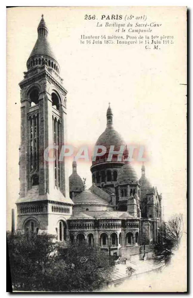 Paris (18. Arrondissement) — Die Basilika des Heiligen Herzens und der Glockenturm — C. M., Nr. 256 - Vorderseite