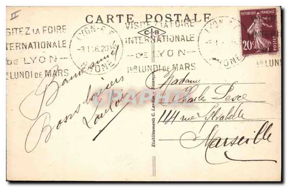 LYON — La Place des Terreaux und das Rathaus — Verlag C. Lartière, n°32 - Rückseite