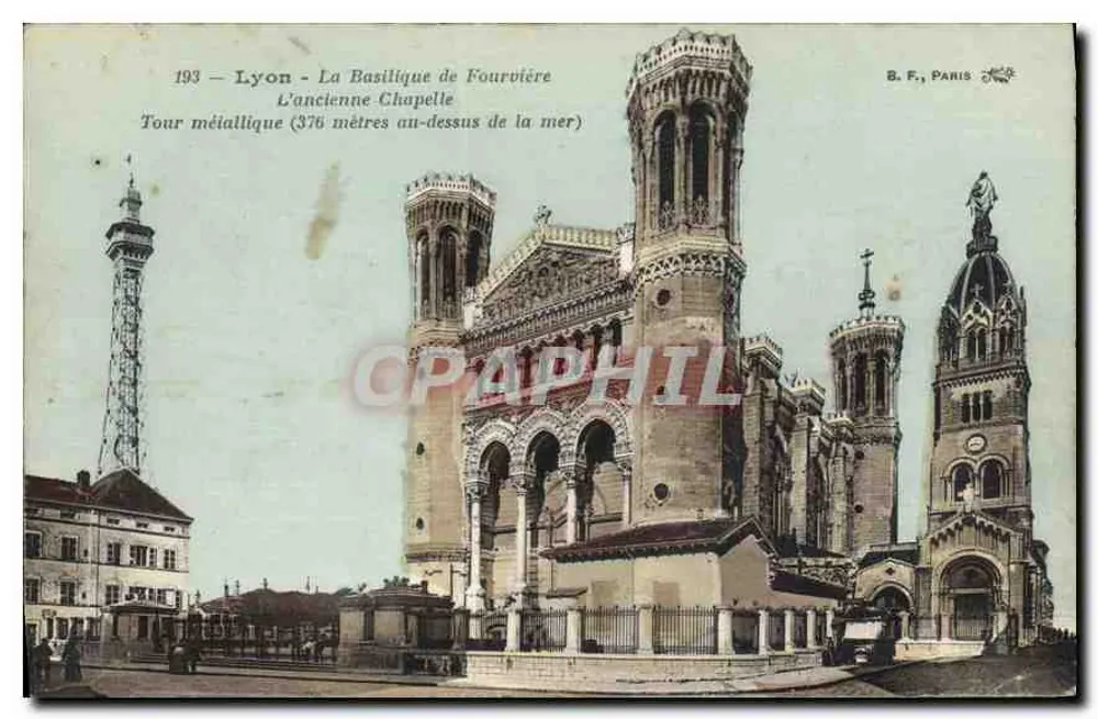 Lyon - Basilika von Fourvière — Metalltürme (376 Meter über dem Meeresspiegel) — B. F., PARIS - Vorderseite