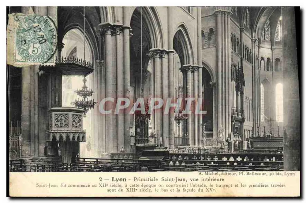 Lyon - Primatiale Saint-Jean, vista interior — editor A. Michel, Pl. Bellecour, 30 bis, Lyon - Frente