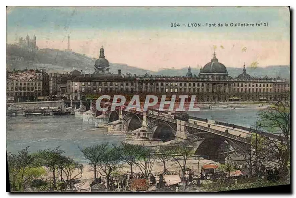 LYON - Ponte da Guillotière (n° 2) — vista do Rio Rhône e do bairro — editor anônimo, n° 334 - Frente