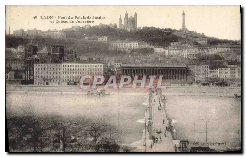 LYON - Ansicht des Palastbrücke des Justizpalastes und Fourvière-Hügel — Verlag mit Modell-Depôt - Vorderseite