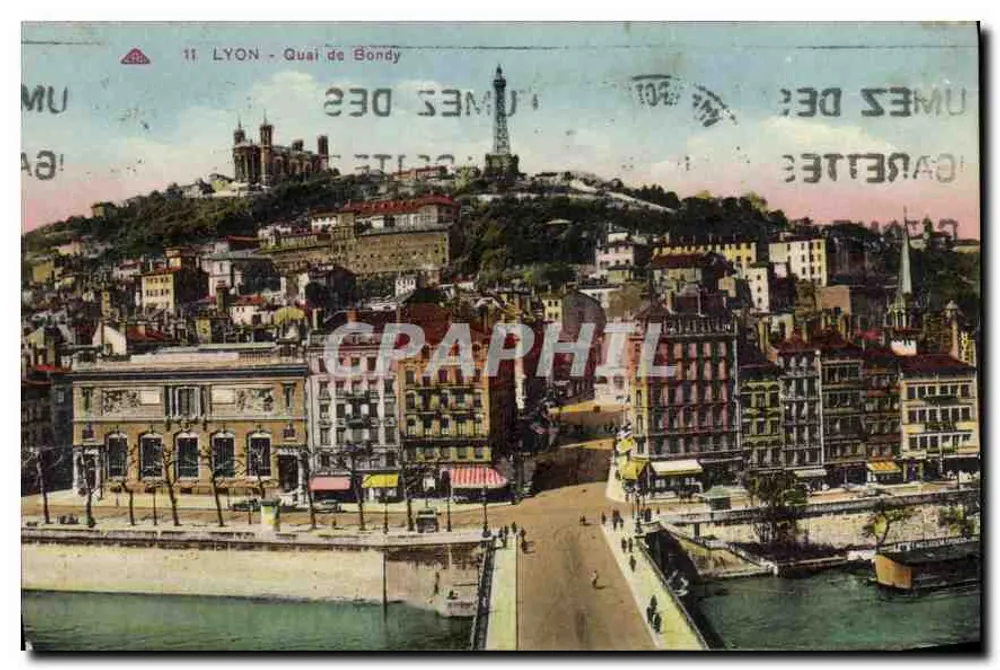 LYON - Quai de Bondy — widok panoramiczny z wzniesieniem Fourvière — wydawca Cie Alsacienne des Arts Photographiques - Awers