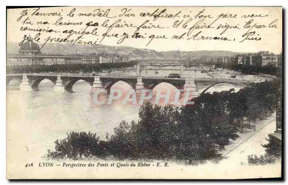 LYON — Perspektive der Brücken und Ufer des Rhônes — E. R. n° 416 - Vorderseite