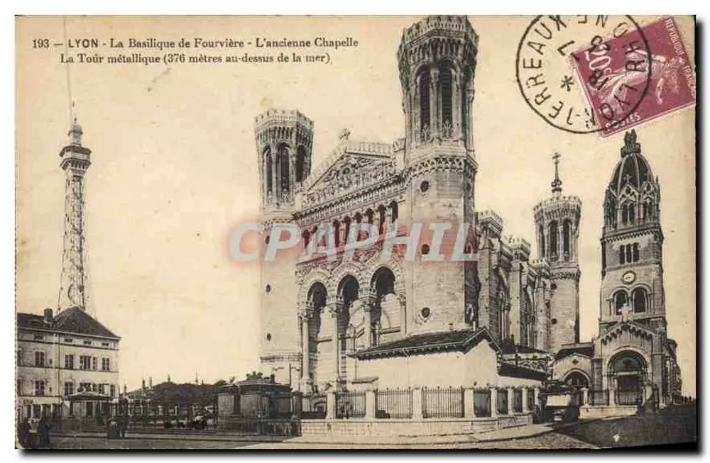 LYON - Die Basilika von Fourvière - Die alte Kapelle - Die Metalltürme (376 Meter über dem Meeresspiegel) - Vorderseite