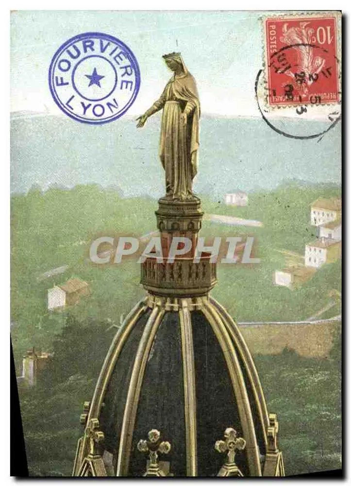 Statua Najświętszej Maryi Panny na dachu Fourvière — Lyon — wydawca nieznany - Awers