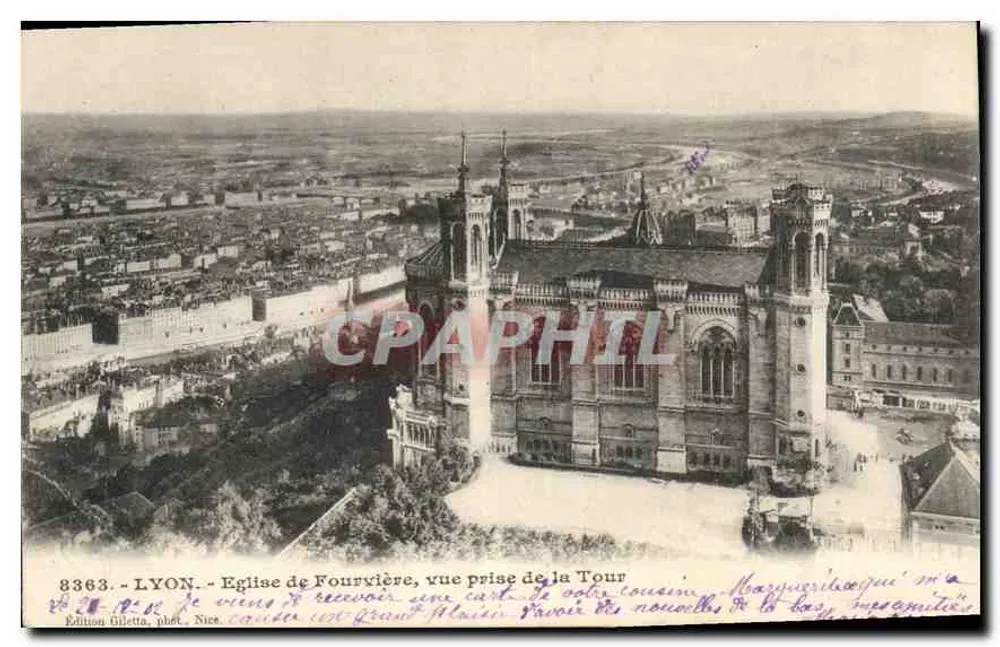 LYON. - Kirche Fourvière, Ansicht von der Turm — Édition Giletta, n° 8363 - Vorderseite